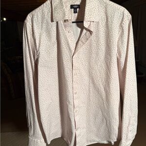 Express Men's White and Pink Patterned Shirt